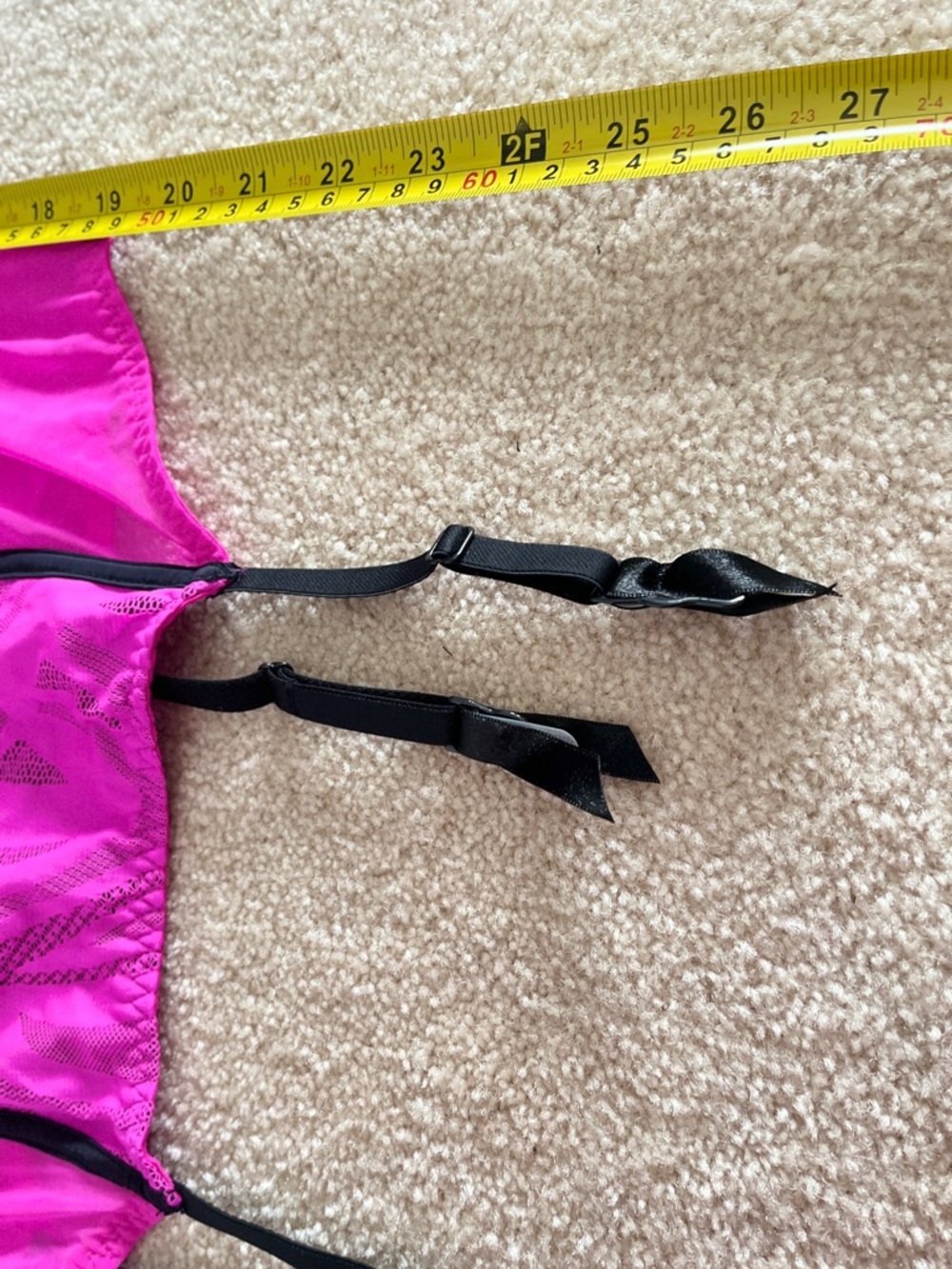 La Senza Hot Pink & Black Mesh Bustier Corset with Garters and Removable Padding - Picture 3 of 11